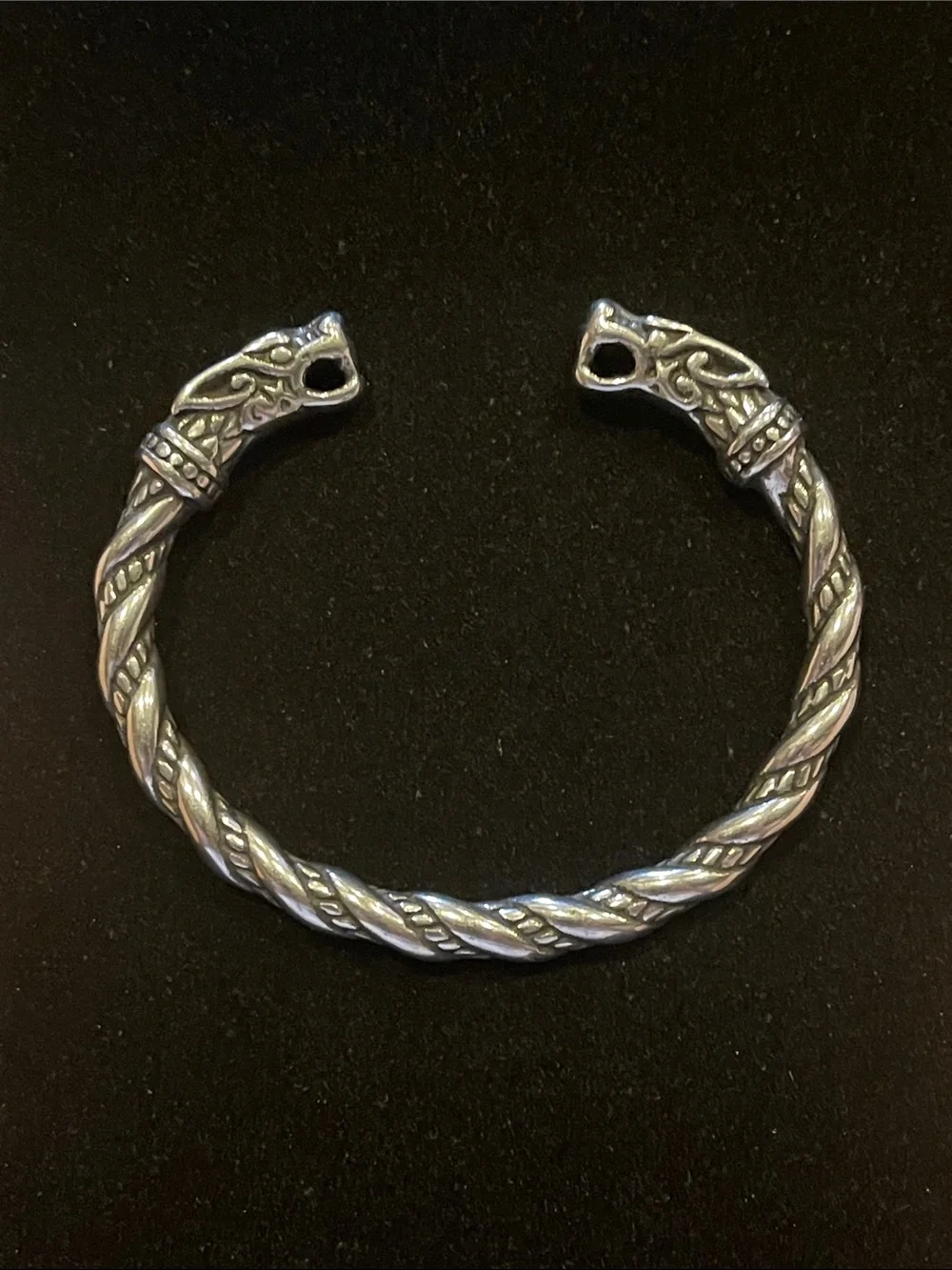 Silver-Stainless Steel Twisted Dragon Head Cuff Bracelet